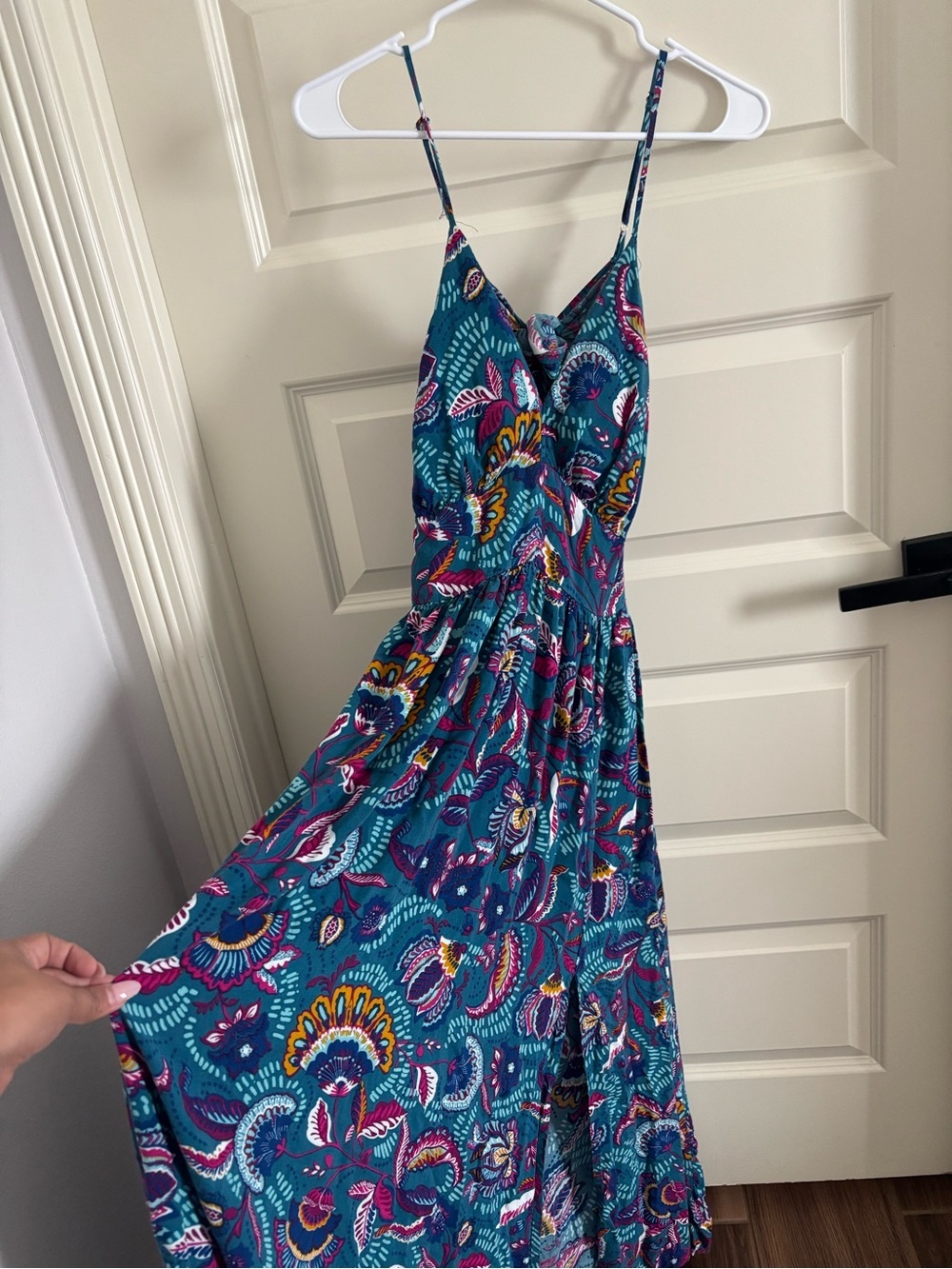 Jessica Simpson Teal Floral Print Maxi Dress Resort Vacation